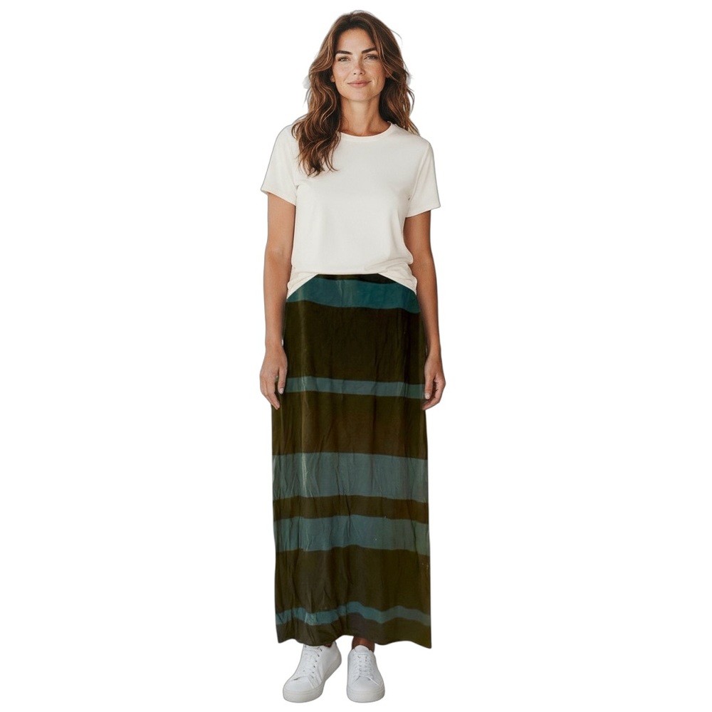 Anthropology Bordeaux Grey & Black Striped Maxi Pull On Skirt with Slit